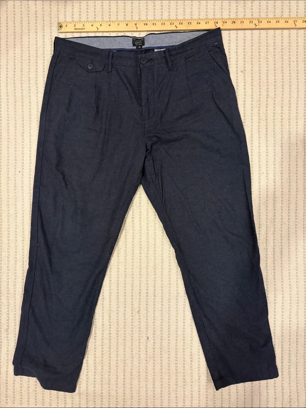 J. Crew Wool Men's Navy Dress Pants - Classic Straight Fit Single Pleast